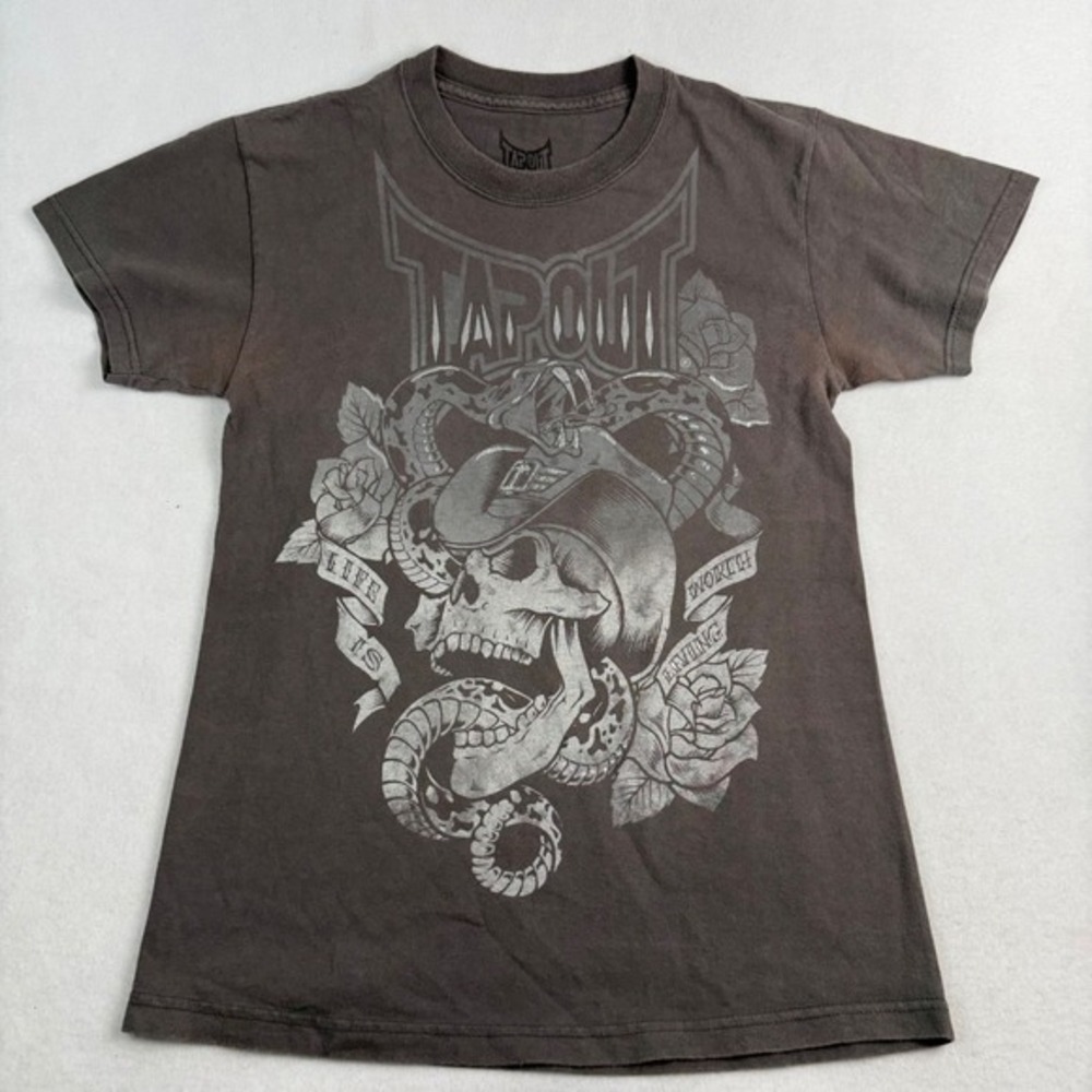 Tapout Kids XL 18/20 Graphic T-Shirt Faded Black Skull Snake Rose MMA Tee‎